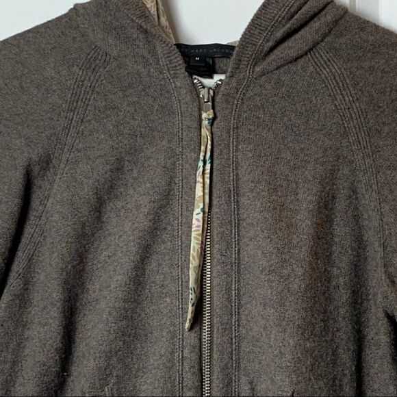 Marc By Marc Jacobs 100% Cashmere Brown Zip Up Sweater Size Medium w floral hood - Picture 8 of 8